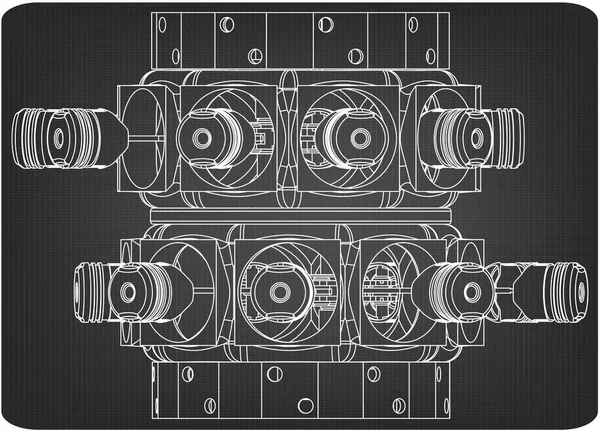 Motor radial desmontado em um cinza — Vetor de Stock