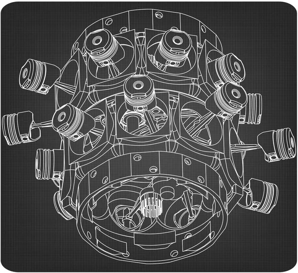 Motor radial desmontado en gris — Vector de stock