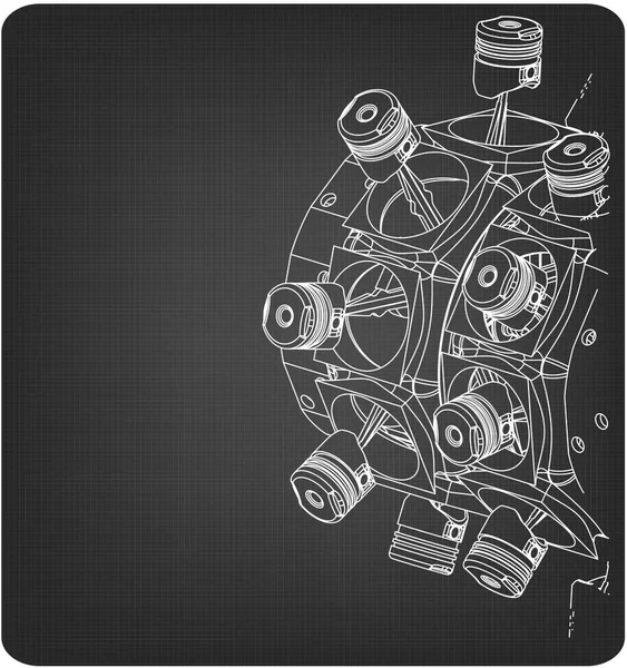 Motor radial desmontado en gris — Vector de stock