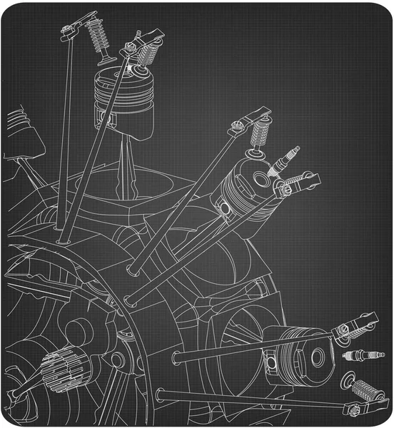 Motor radial desmontado en gris — Vector de stock