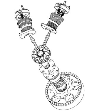 İki piston ve krank mili bir beyaz