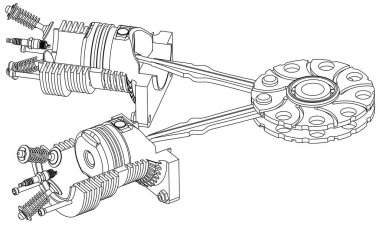 İki piston ve krank mili bir beyaz
