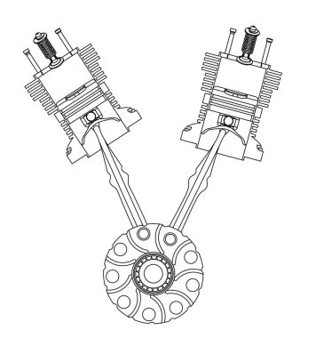 İki piston ve bir beyaz üzerinde Vana