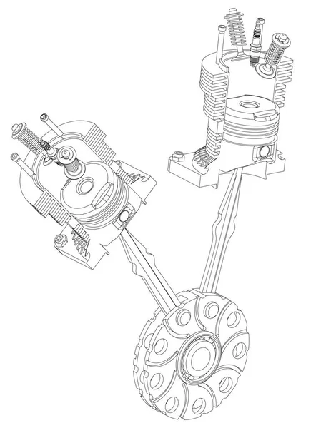 Deux pistons et soupape sur un blanc — Image vectorielle