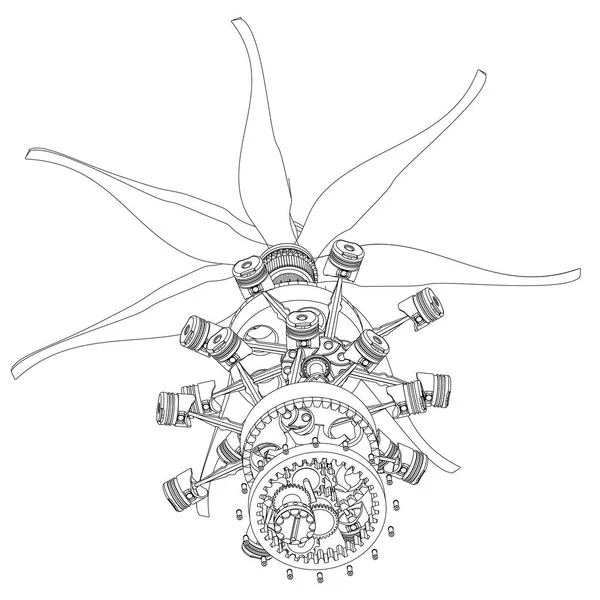 Bir beyaz sökülüp yıldız tipi motor — Stok Vektör