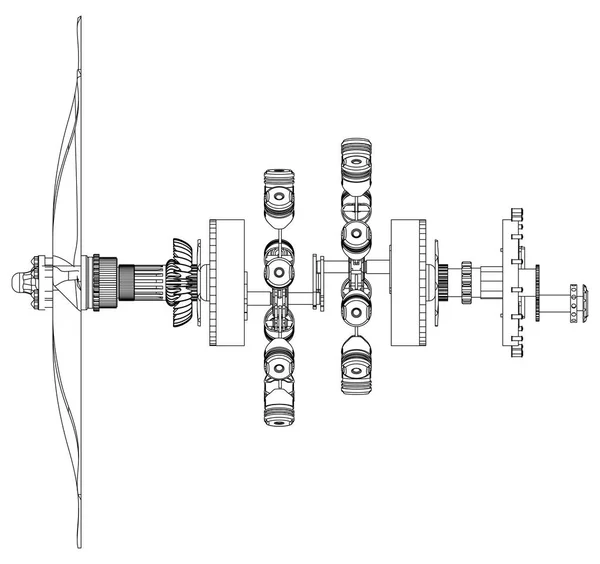 Motor radial desmontado sobre blanco — Vector de stock