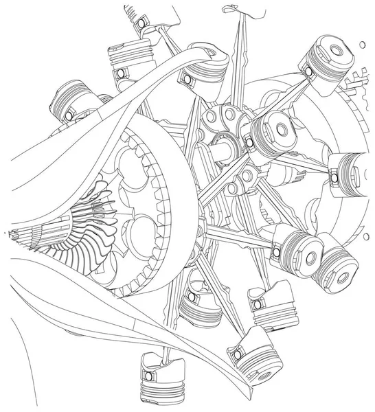 Motor radial desmontado sobre blanco — Archivo Imágenes Vectoriales