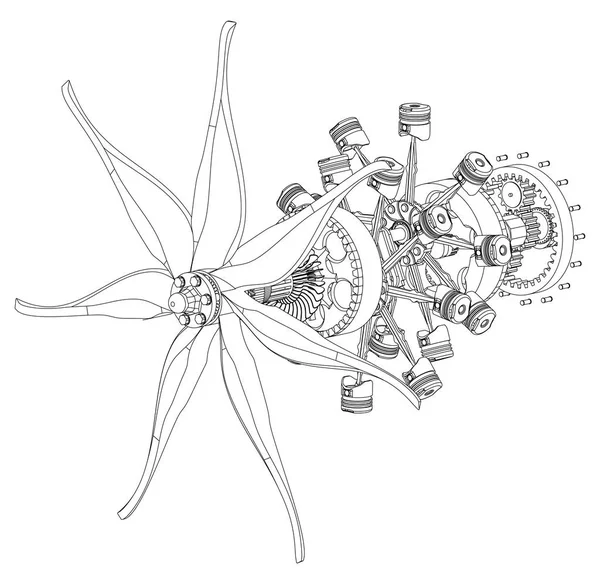 Demonteras stjärnmotor på en vit — Stock vektor