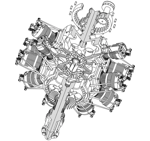 Motor radial desmontado sobre blanco — Vector de stock