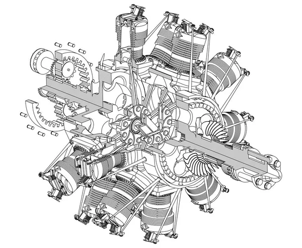 白の逆アセンブルの放射状エンジン — ストックベクタ
