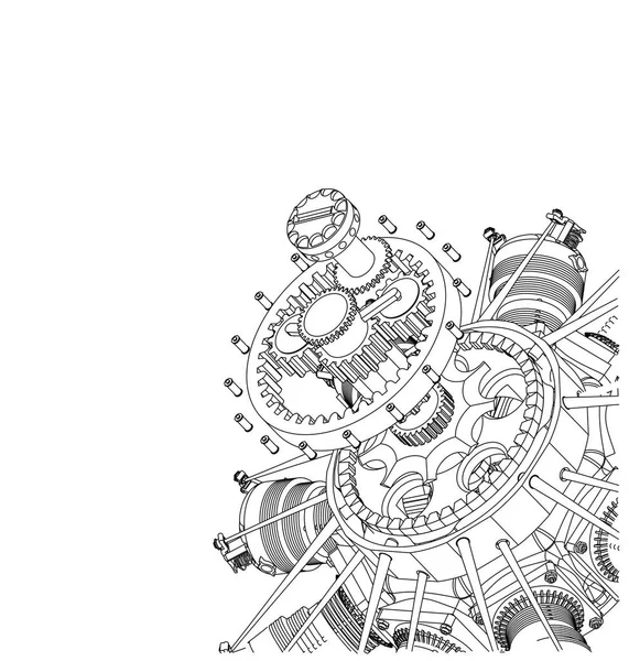 Motor radial desmontado sobre blanco — Archivo Imágenes Vectoriales