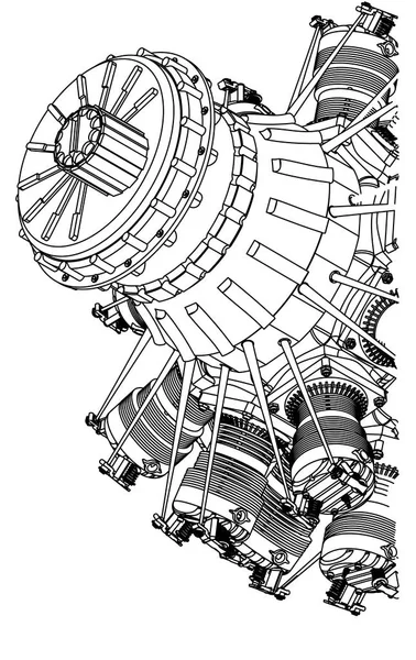 Radial engine on a white — Stock Vector