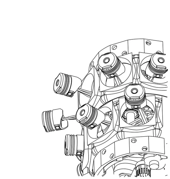 Motore radiale smontato su un bianco — Vettoriale Stock