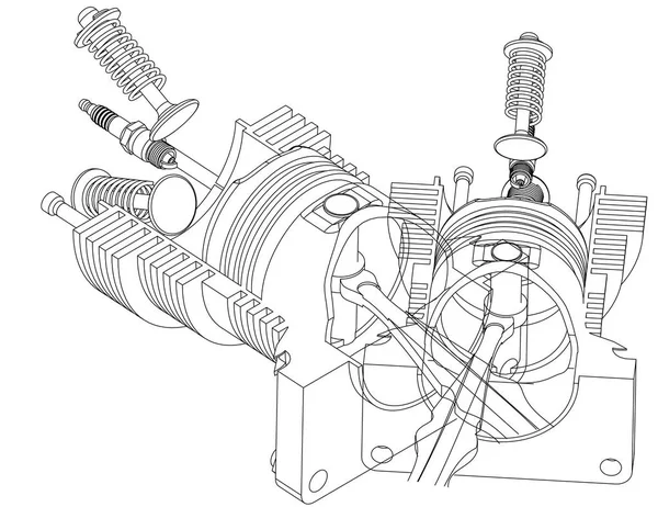 İki piston ve bir beyaz üzerinde Vana — Stok Vektör