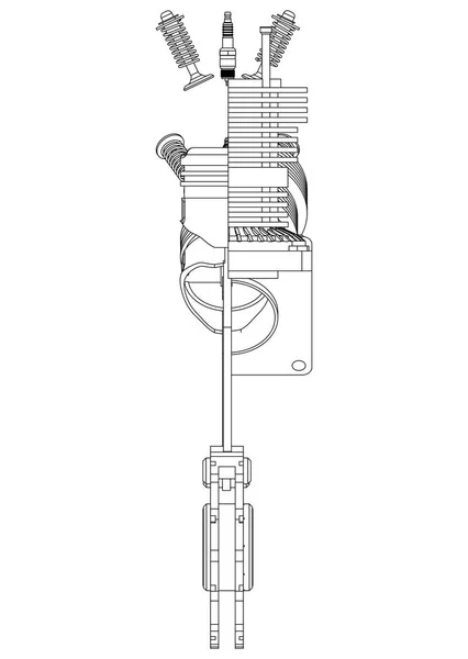 Dos pistones y válvula en un blanco — Vector de stock