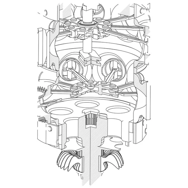 Motor radial desmontado sobre um branco —  Vetores de Stock