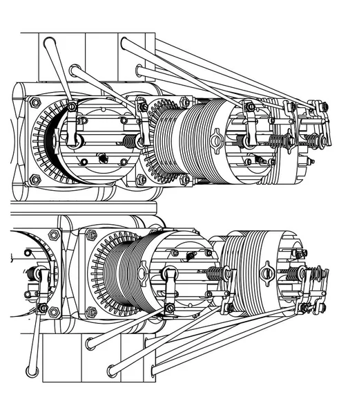 Motore radiale su un bianco — Vettoriale Stock