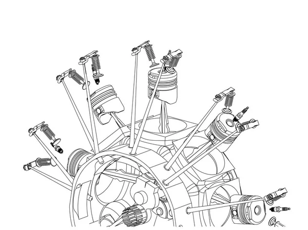 Motor radial desmontado sobre blanco — Archivo Imágenes Vectoriales