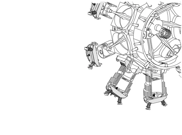 Motor radial desmontado sobre blanco — Archivo Imágenes Vectoriales