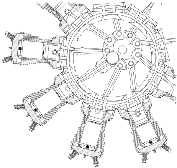 Разборка радиального двигателя на белом — стоковый вектор
