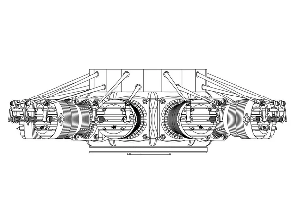 Motore radiale su un bianco — Vettoriale Stock