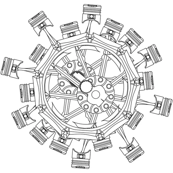 Motor radial desmontado sobre um branco — Vetor de Stock