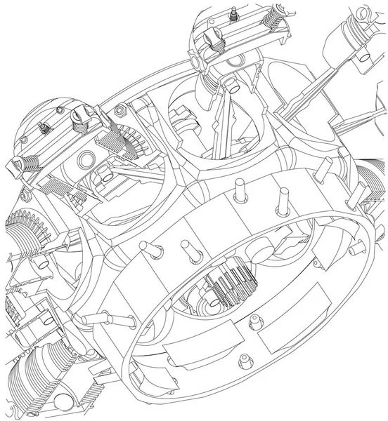 Motor radial desmontado sobre blanco — Vector de stock