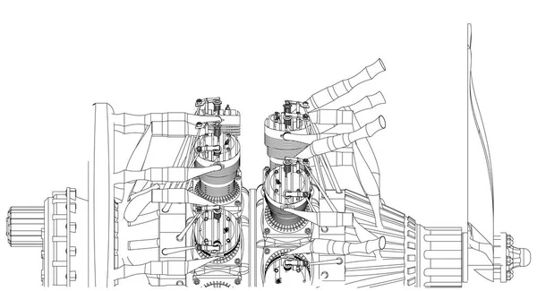 Радіальний двигун на білому — стоковий вектор