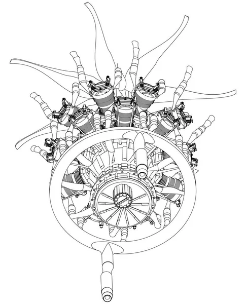 Motore radiale su un bianco — Vettoriale Stock