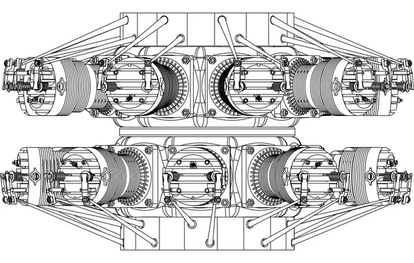 Motore radiale su un bianco — Vettoriale Stock