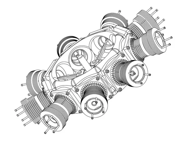 Motor radial en blanco — Vector de stock