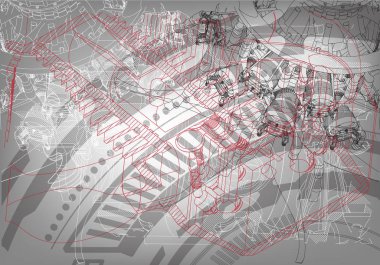 Beyaz üzerinde kırmızı ve gri soyutlama