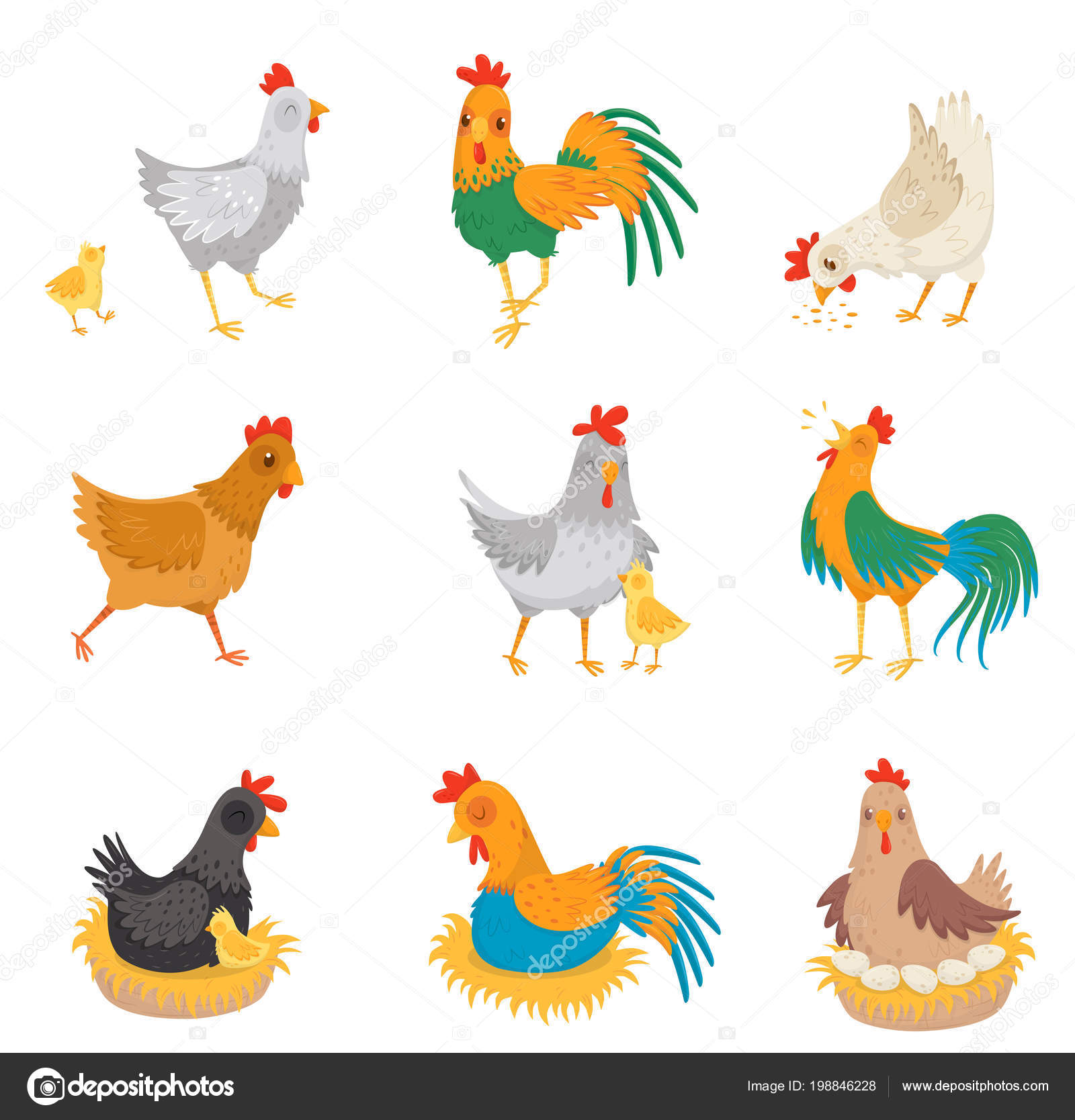 Keyring Circle Cartoon Chickens Hens Chicken Bird  #44525 