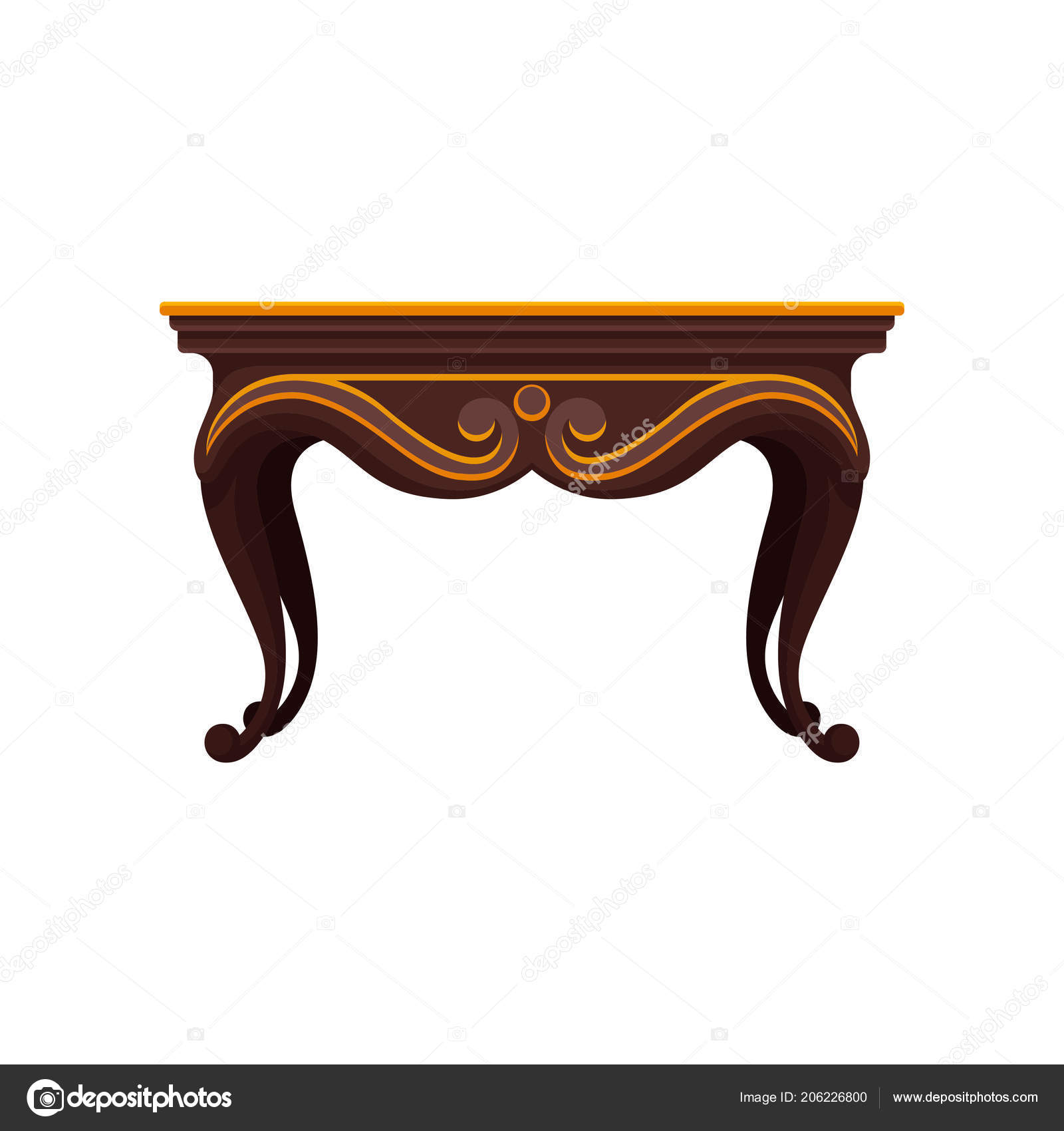 Flache Vektor Icon Des Antiken Holztisch Für Esszimmer