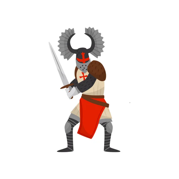 Medieval Templar armored knight warrior character with sword vector Illustration on a white background