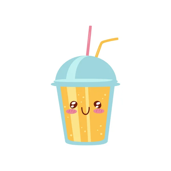 Smoothie to go cup cute Kawaii food cartoon character vector Illustration on a white background
