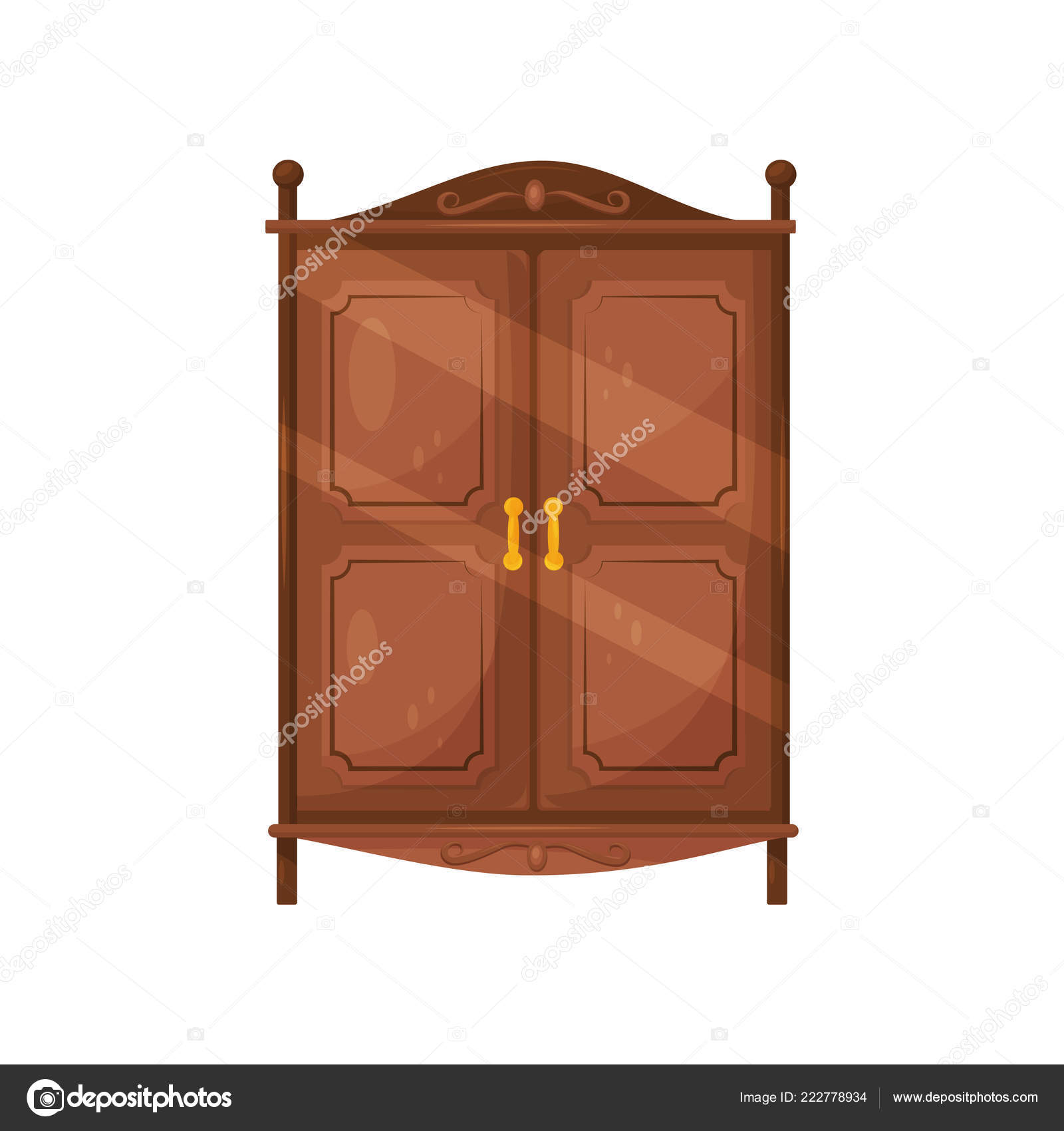 Bedroom Cupboard Handles Flat Vector Icon Of Vintage Wooden