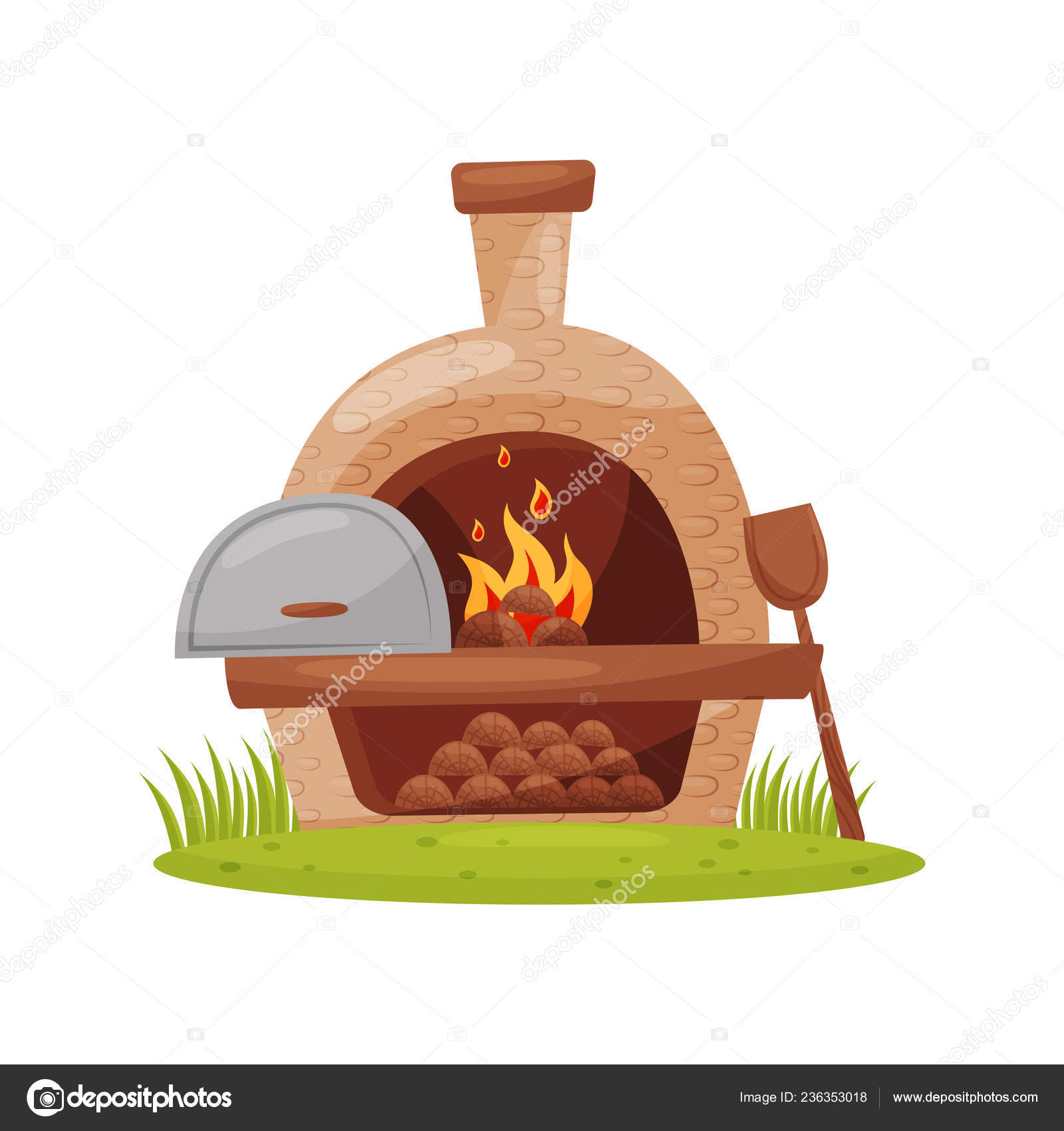 Horno Exterior Leña Sobre Césped Verde Horno Piedra Tradicional Con
