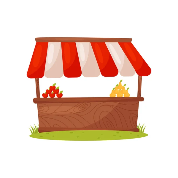 Tienda madera con toldo rojo y rosado sobre fondo blanco — Vector de