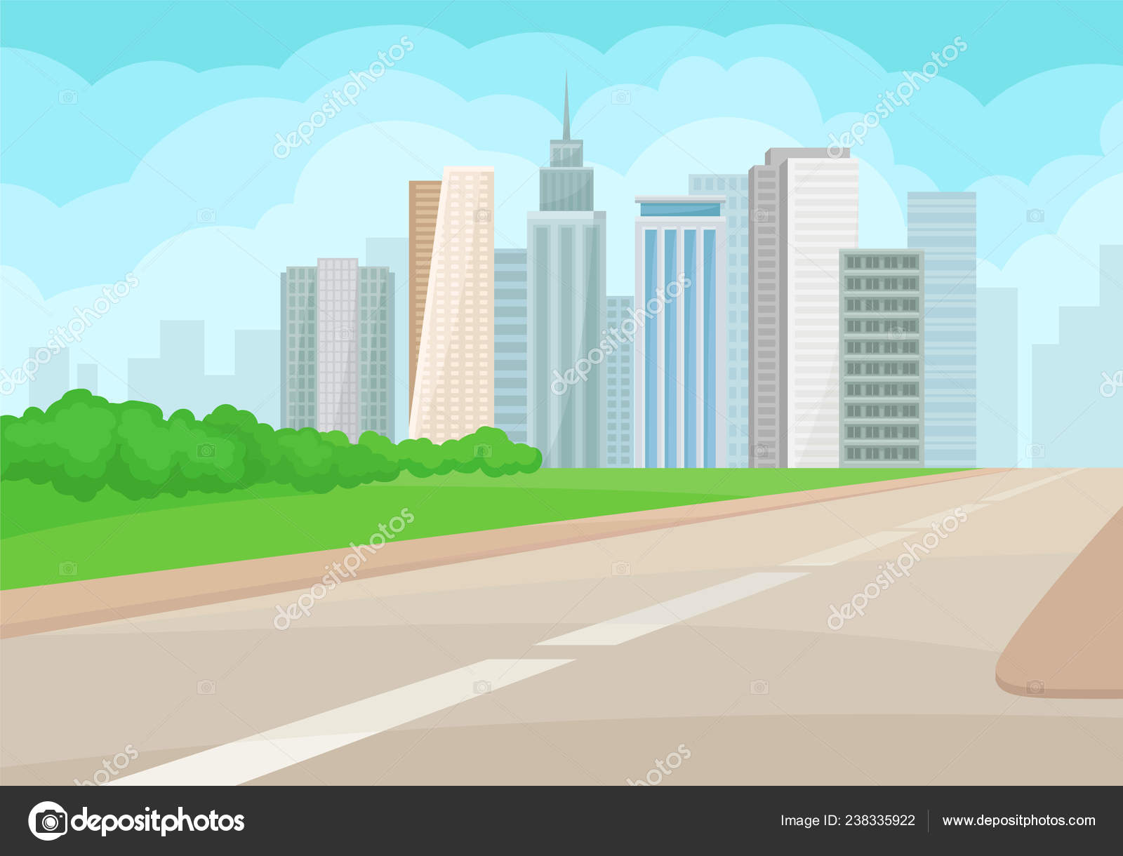 Urban Landscape With Road High Rise Buildings Green Grass And Bushes On Background Modern City Flat Vector Design Stock Vector Image By C Happypictures Urban Landscape With Road High Rise Buildings Green Grass And Bushes On Background Modern City Flat Vector Design Stock Vector Image By C Happypictures