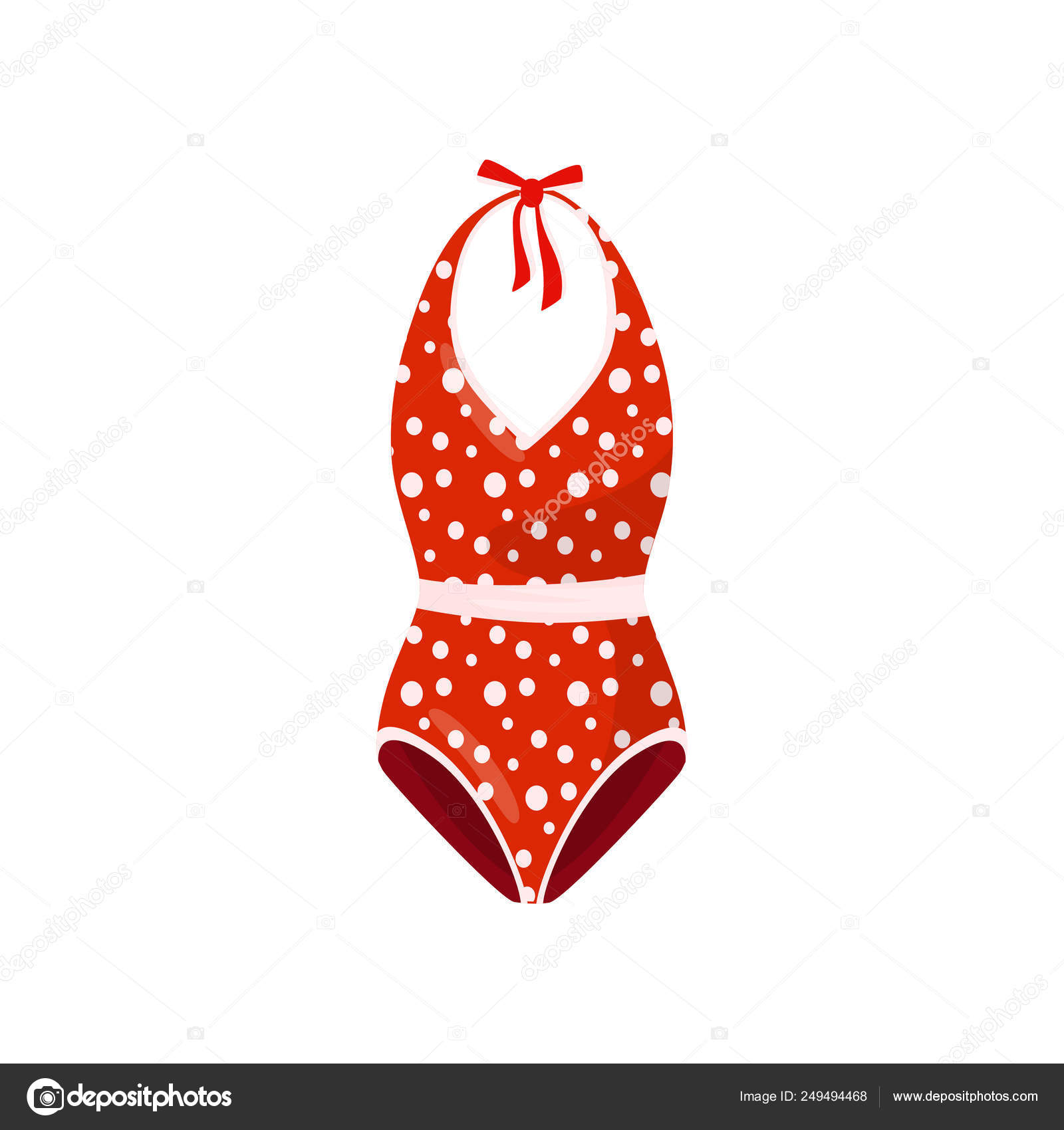 Bright Red One Piece Swimsuit With Polka Dot Pattern Trendy Bathing Suit Women Garment For Swimming Flat Vector Icon Stock Vector Image By C Happypictures