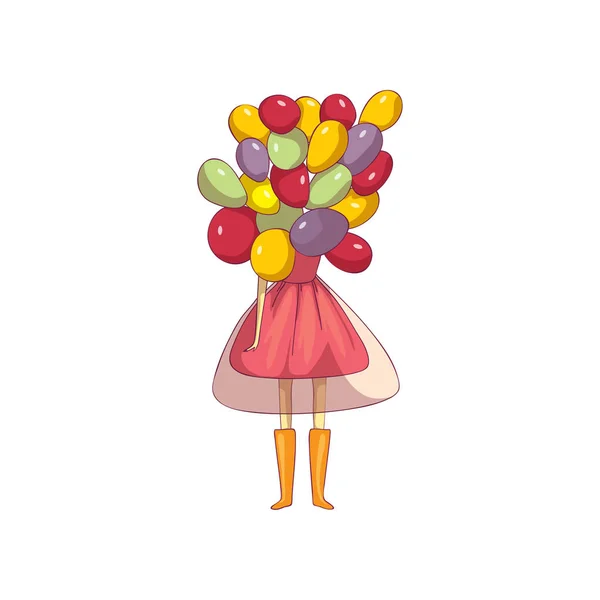 Girl in dress with a large bouquet of balloons. Vector illustration on white background. — Stock Illustration Girl in dress with a large bouquet of balloons. Vector illustration on white background. Stock Illustration