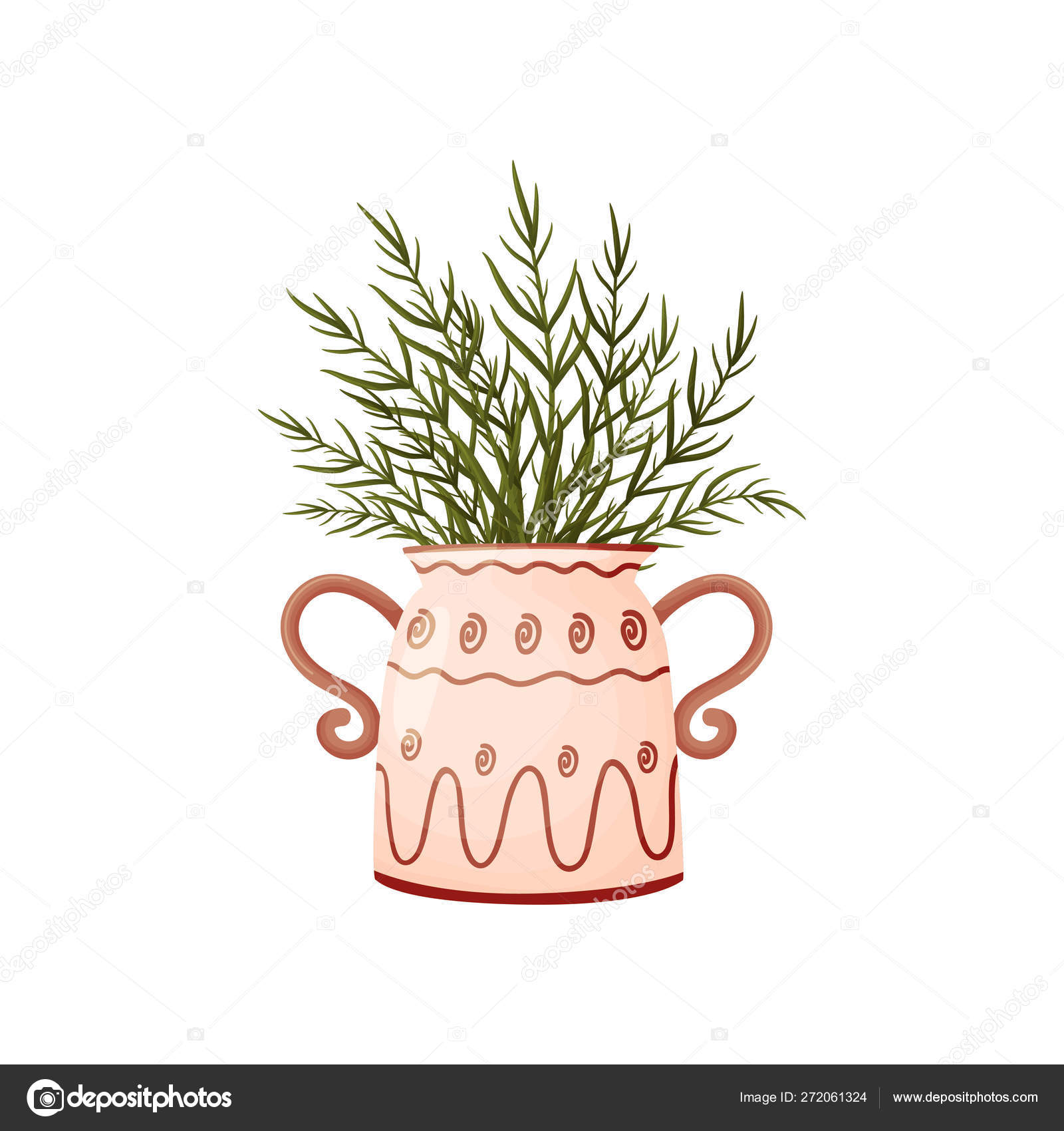有花纹的粘土花瓶里的野菜 白色背景的矢量说明 图库矢量图像 C Happypictures