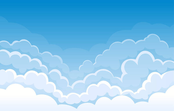 Large white clouds with a full edge on the sky. Vector illustration.