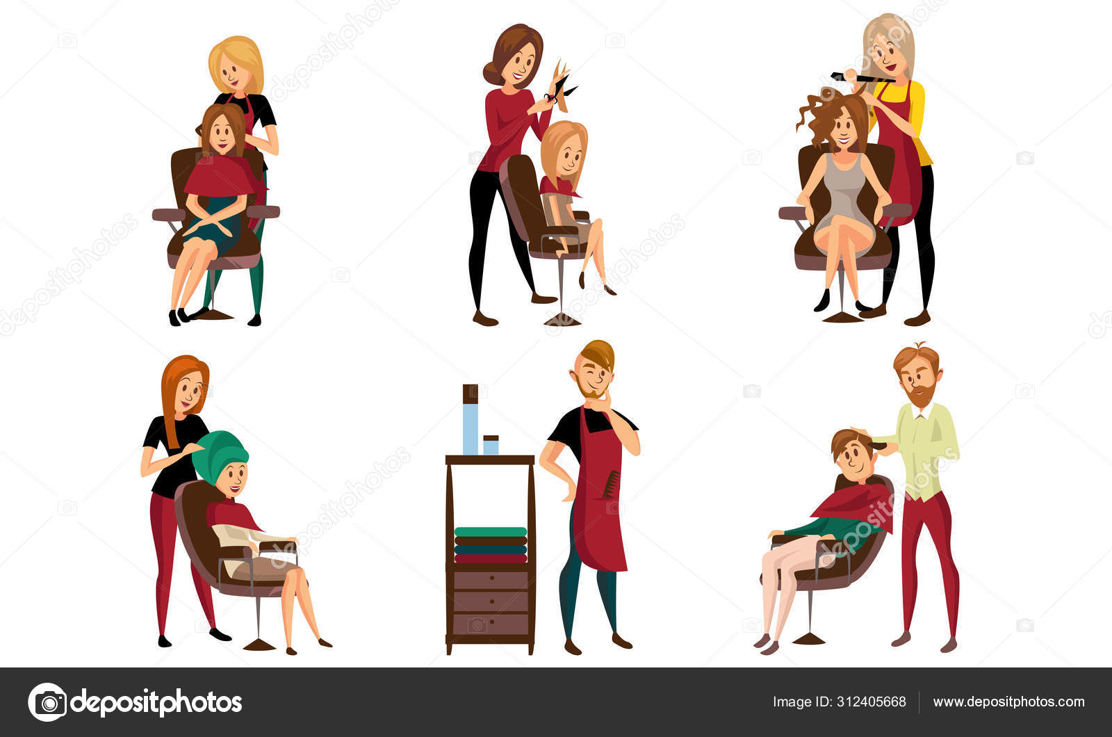 Set Of Fashionable Men And Women At The Hairdresser Vector