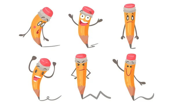 Pen With Different Emotions In Cartoon Style Vector Illustrations Set