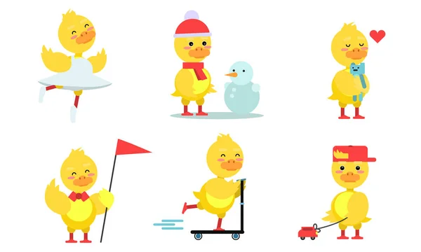 Yellow Chicken At Different Job Cartoon Character Vector Illustration Set