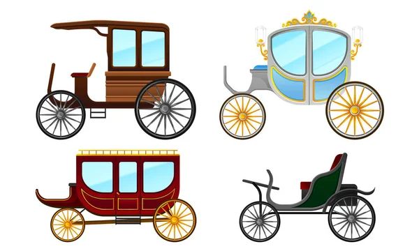 Carriage Vintage Vehicles With Old Wheels Vector Set Vector Graphics