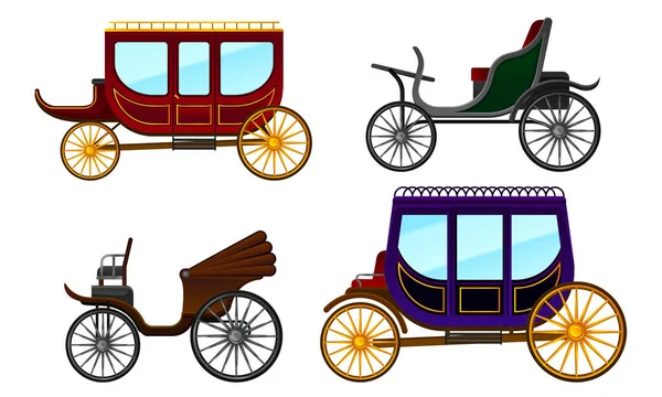 Carriage Vintage Vehicles With Old Wheels Vector Set Stock Vector