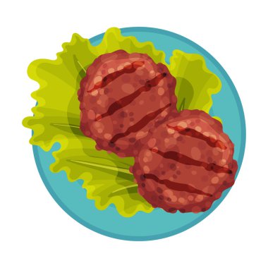 Grilled Food with Patty Meat Rested on Plate with Lettuce Vector Illustration vector Grilled Food with Patty Meat Rested on Plate with Lettuce Vector Illustration vector